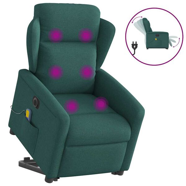 vidaXL Fauteuil inclinable de massage électrique Vert foncé Tissu
