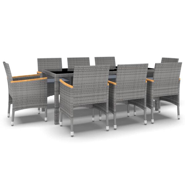 vidaXL Ensemble &agrave; manger de jardin 9 pcs R&eacute;sine tress&eacute;e Gris
