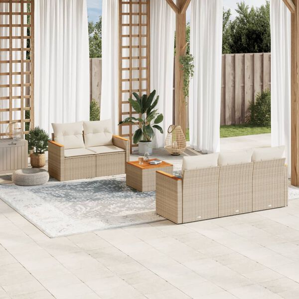 vidaXL Salon de jardin avec coussins 6 pcs beige r&eacute;sine tress&eacute;e