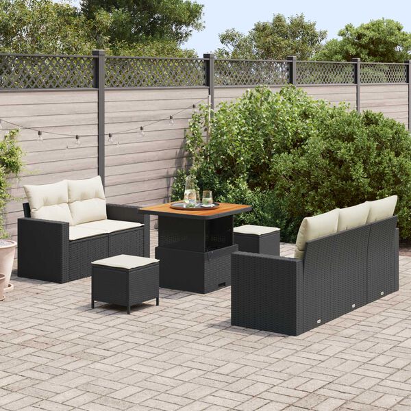 vidaXL Ensemble de canap&eacute; de jardin avec coussin 8 pcs Noir polyrotin