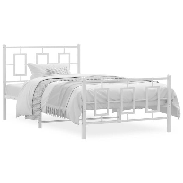 vidaXL Cadre de lit m&eacute;tal sans matelas et pied de lit blanc 100x190 cm