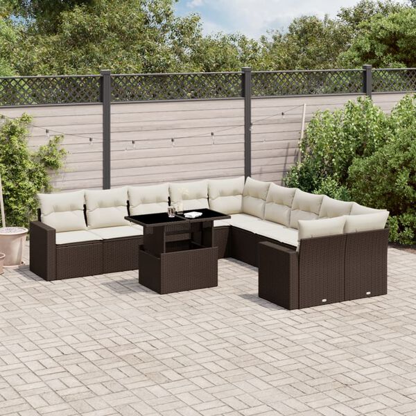 vidaXL Salon de jardin et coussins 11 pcs marron r&eacute;sine tress&eacute;e