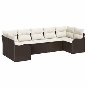 vidaXL Ensemble de canap&eacute; de jardin 7 pc Marron et blanc Poly rotin