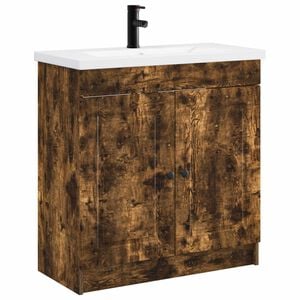 vidaXL Ensemble de mobilier de salle de bain Ch&ecirc;ne fum&eacute;