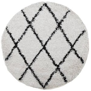 vidaXL Tapis shaggy &agrave; poils longs moderne cr&egrave;me et noir &Oslash; 80 cm