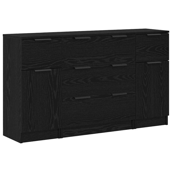 vidaXL Buffet avec tiroir 3 pcs Ch&ecirc;ne noir Bois d'ing&eacute;nierie