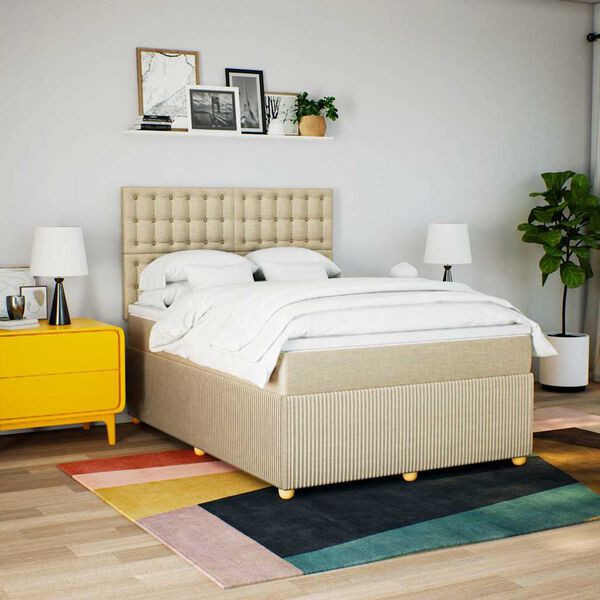 vidaXL Sommier &agrave; lattes de lit avec matelas Cr&egrave;me 140x200 cm Tissu