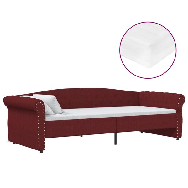 vidaXL Lit avec matelas et USB Rouge bordeaux Tissu 90x200cm