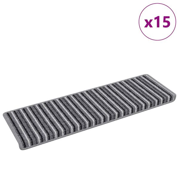 vidaXL Tapis d'escalier auto-adh&eacute;sifs Ray&eacute; 15 pcs Gris 65 x 21 x 4 cm