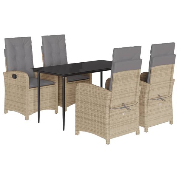 vidaXL Ensemble &agrave; manger de jardin coussins 5 pcs m&eacute;lange beige rotin