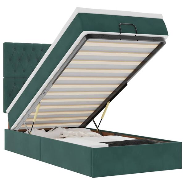 vidaXL Cadre de lit ottoman avec matelas vert fonc&eacute; 90x190 cm velours