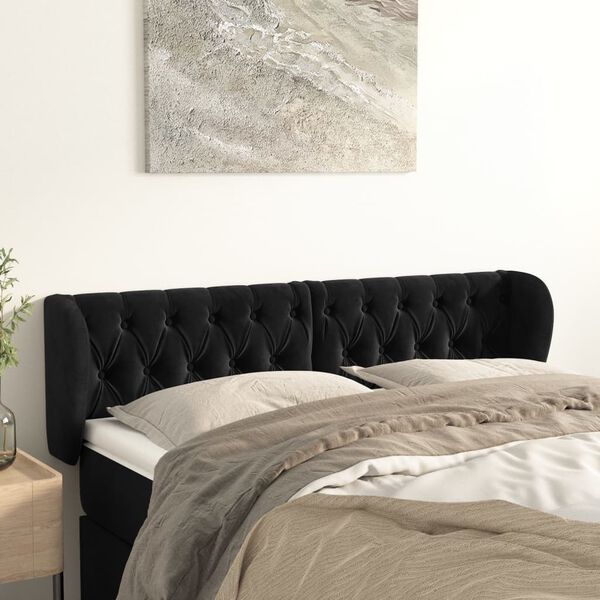 vidaXL T&ecirc;te de lit avec oreilles Noir 147x23x78/88 cm Velours