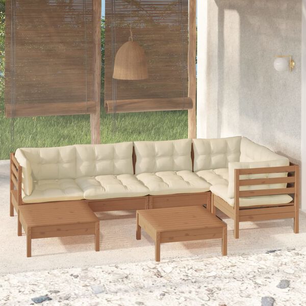 vidaXL Salon de jardin 7 pcs avec coussins Marron miel Bois de pin