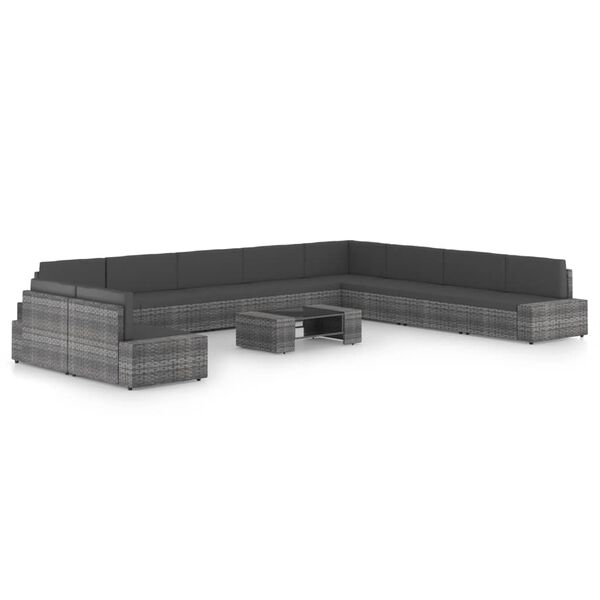 vidaXL Salon de jardin 11 pcs avec coussins Gris R&eacute;sine tress&eacute;e