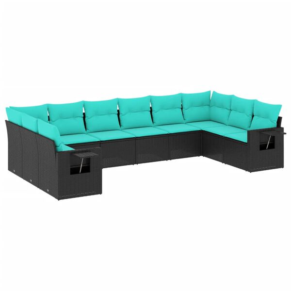 vidaXL Salon de jardin 10 pcs avec coussins noir r&eacute;sine tress&eacute;e