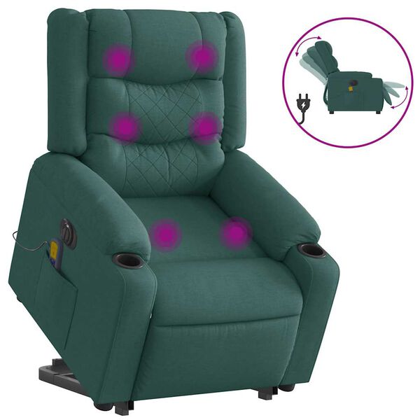 vidaXL Fauteuil inclinable de massage &eacute;lectrique Vert fonc&eacute; Tissu