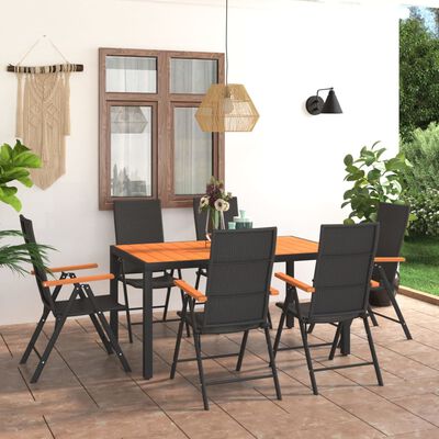 vidaXL Ensemble à manger de jardin 7 pcs noir et marron