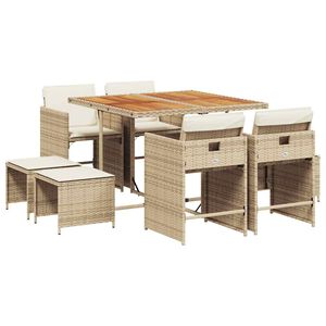 vidaXL Ensemble &agrave; manger de jardin et coussins 9 pcs beige Poly rotin