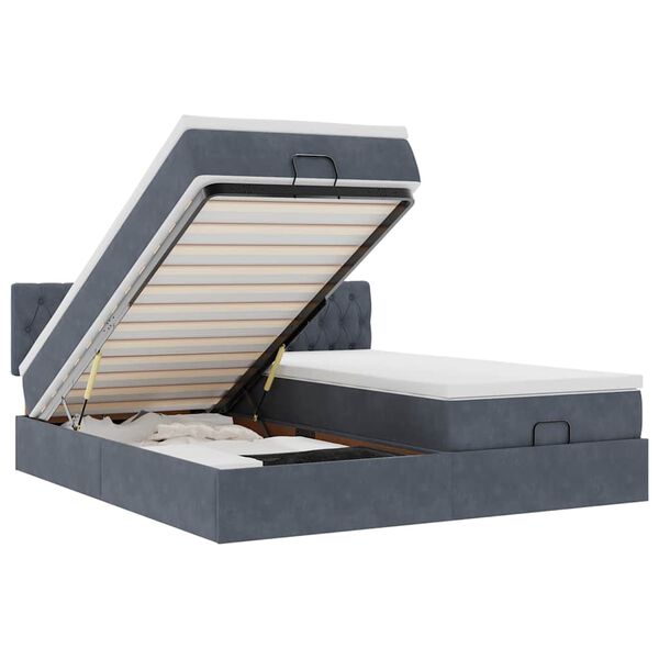 VidaXL Cadre de lit ottoman avec matelas gris fonc&eacute; 180x200cm velours