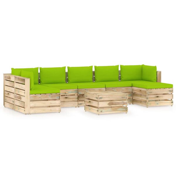 vidaXL Salon de jardin 8 pcs avec coussins Bois impr&eacute;gn&eacute; de vert