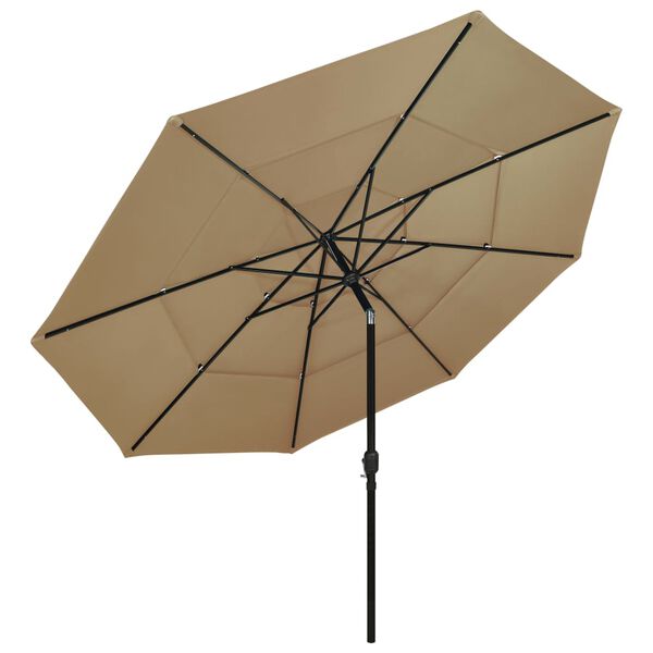 vidaXL Parasol de jardin &agrave; 3 niveaux avec m&acirc;t en aluminium taupe 3,5 m