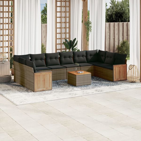 vidaXL Salon de jardin 11 pcs avec coussins gris r&eacute;sine tress&eacute;e