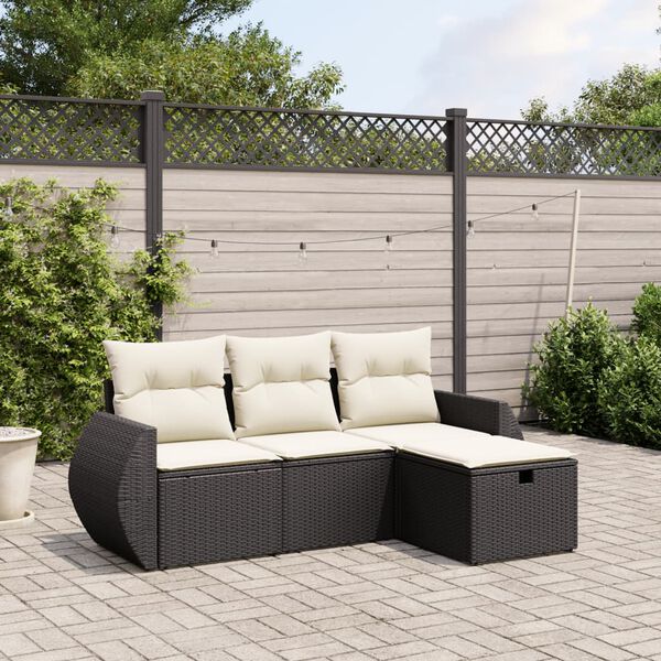 vidaXL Salon de jardin 4 pcs avec coussins noir r&eacute;sine tress&eacute;e