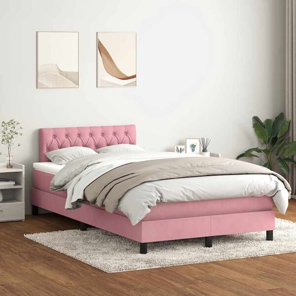 vidaXL Sommier à lattes de lit avec matelas rose 120x210 cm velours