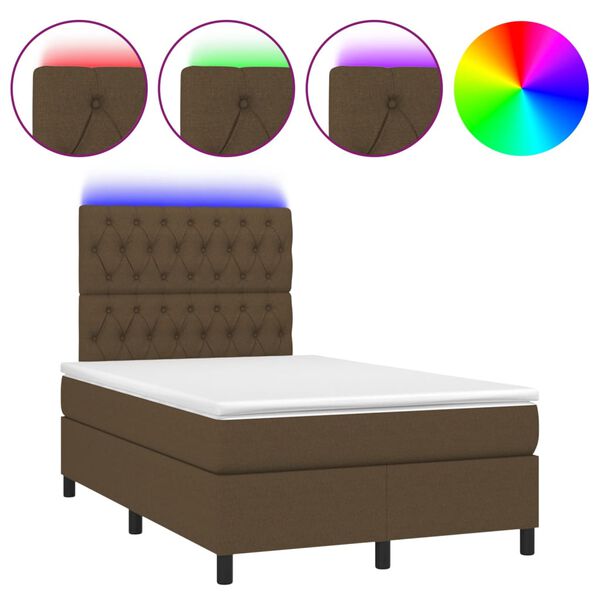vidaXL Sommier &agrave; lattes de lit matelas et LED Marron fonc&eacute; 120x200 cm