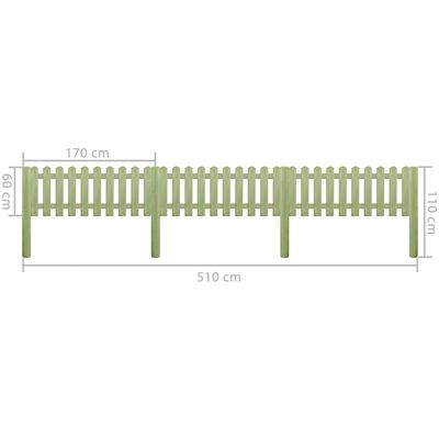 vidaXL Clôture à piquets Bois de pin imprégné 5,1 m 110 cm 6/9 cm