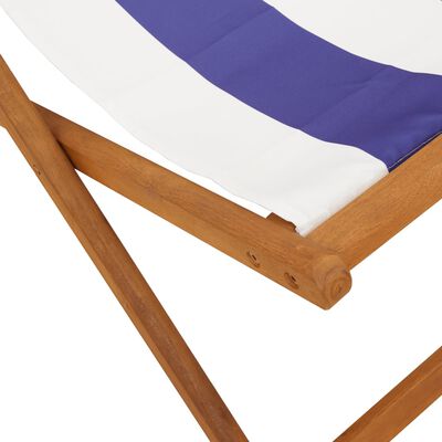 vidaXL Chaise de plage pliable bleu et blanc bois d'eucalyptus/tissu