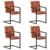 vidaXL Chaises &agrave; manger cantilever lot de 4 marron cuir v&eacute;ritable