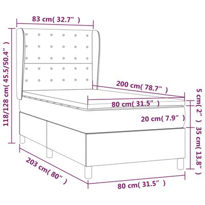 vidaXL Sommier à lattes de lit avec matelas Gris foncé 80x200 cm Tissu