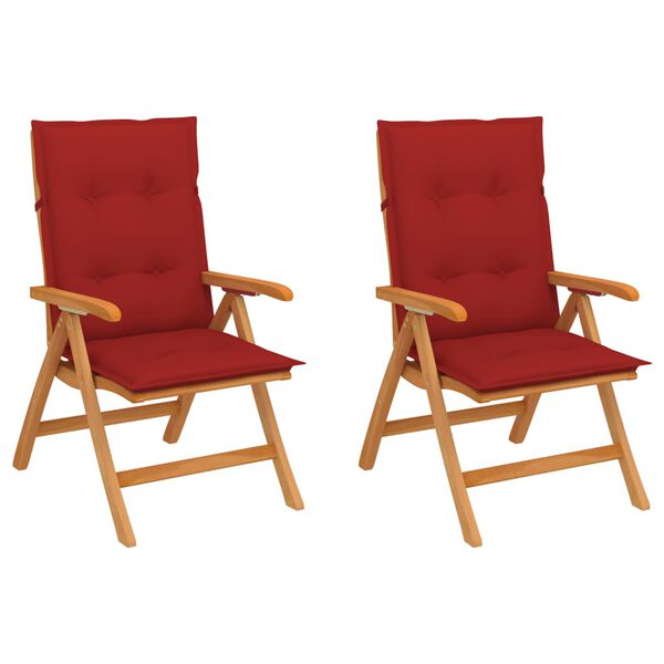 vidaXL Chaises de jardin lot de 2 avec coussins rouge Teck massif