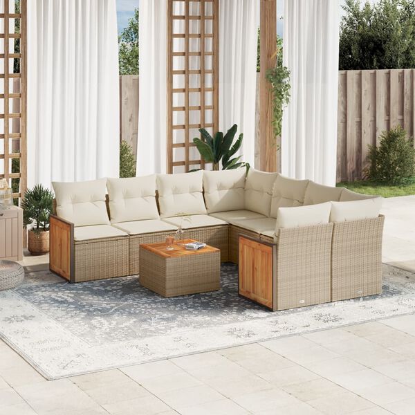 vidaXL Salon de jardin avec coussins 9 pcs beige r&eacute;sine tress&eacute;e