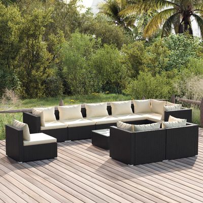 vidaXL Salon de jardin 10 pcs avec coussins Résine tressée Noir