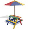 vidaXL Table et bancs de pique-nique avec parasol pour enfants Bois