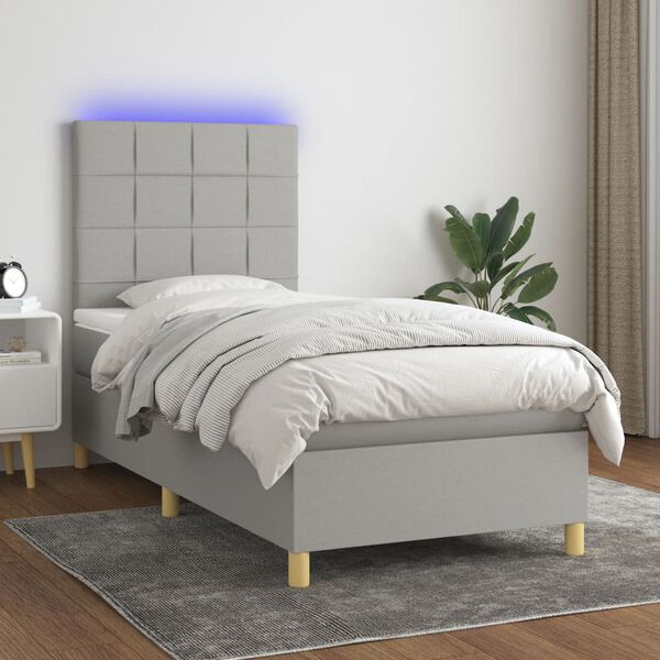 vidaXL Sommier &agrave; lattes de lit matelas et LED Gris clair 100x200 cm