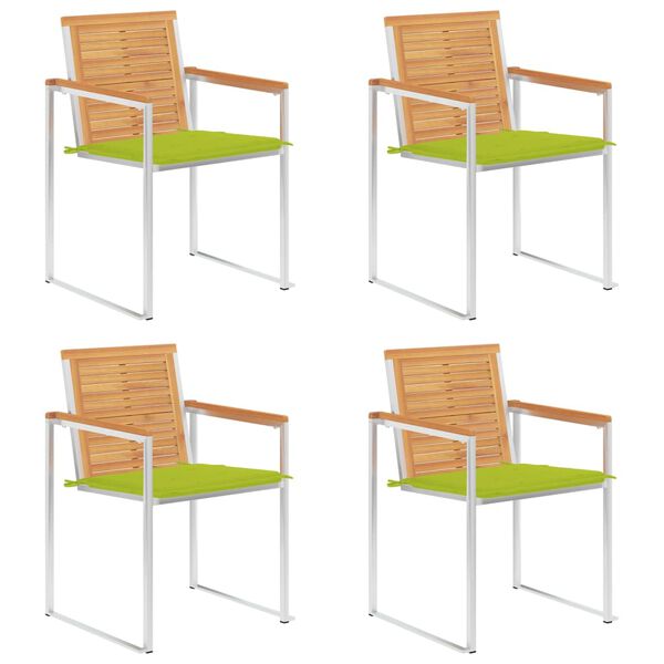 vidaXL Chaises de jardin lot de 4 avec coussins Bois de teck massif
