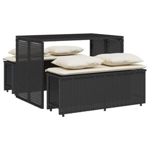 vidaXL Ensemble &agrave; manger de jardin avec coussins 3 pcs Noir