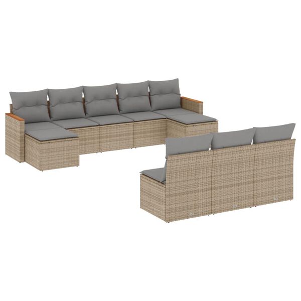 vidaXL Salon de jardin avec coussins 10 pcs beige r&eacute;sine tress&eacute;e
