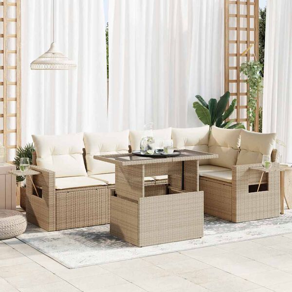 vidaXL Salon de jardin avec coussins 6 pcs beige r&eacute;sine tress&eacute;e