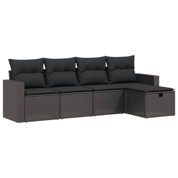 vidaXL Salon de jardin 5 pcs avec coussins gris résine tressée