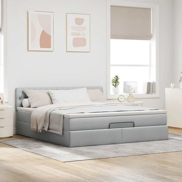 vidaXL Lit ottoman avec matelas gris clair 160x200 cm tissu