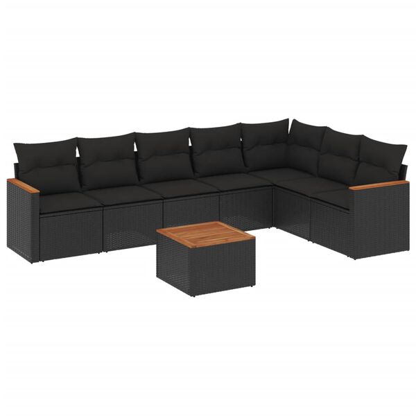 vidaXL Salon de jardin 8 pcs avec coussins noir r&eacute;sine tress&eacute;e