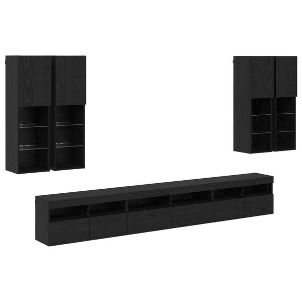 vidaXL Ensemble de meuble TV mural 7 pcs Ch&ecirc;ne noir Bois d'ing&eacute;nierie