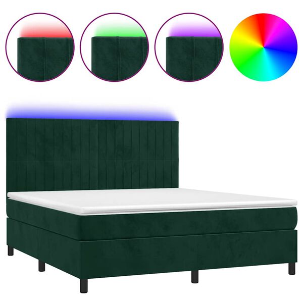 vidaXL Sommier &agrave; lattes de lit matelas et LED Vert fonc&eacute; 180x200 cm