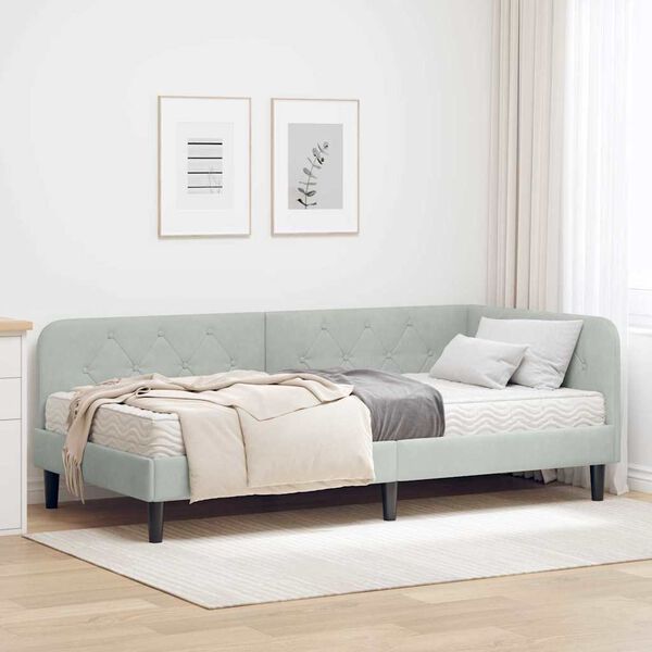 vidaXL Cadre de lit d'angle Gris clair 100 x 200 cm Velours