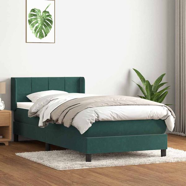 vidaXL Sommier &agrave; lattes de lit et matelas vert fonc&eacute; 80x210 cm velours