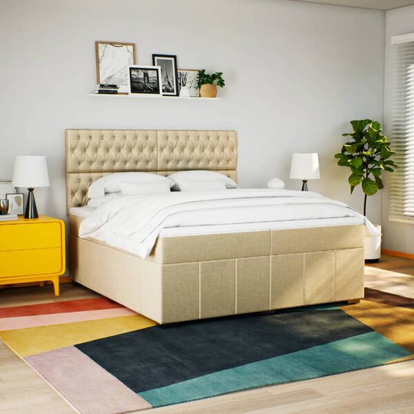vidaXL Sommier &agrave; lattes de lit avec matelas Cr&egrave;me 200x200 cm Tissu